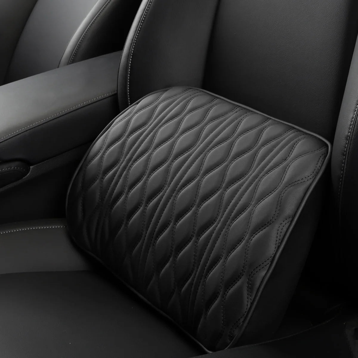 Car Neck & Lumbar Pillow – PU Leather Memory Foam Seat Headrest & Backrest Cushion
