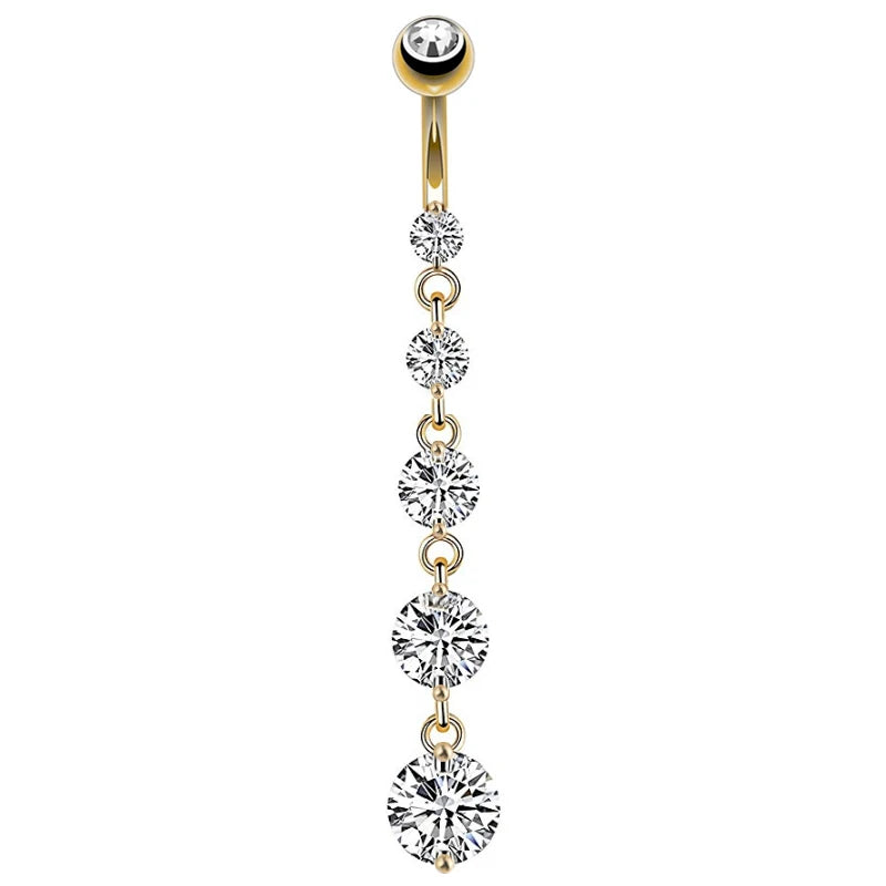 14G Surgical Steel Belly Button Ring – 7 Heart Crystal Long Dangle Navel Piercing Jewelry for Women
