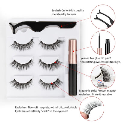 3D Magnetic Mink Eyelashes with Magnetic Eyeliner – Short False Lashes, Handmade, Long-Lasting Eye Makeup Tool
