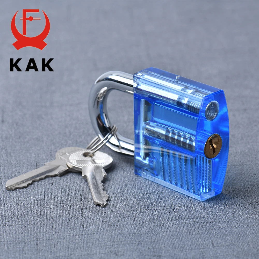 KAK Transparent Practice Padlock Set - Cutaway Training Lock with Broken Key Extractor Hooks and Locksmith Tools