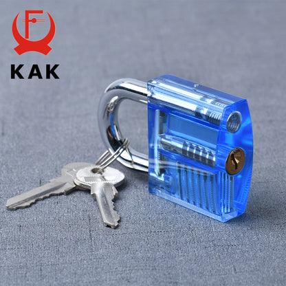 KAK Transparent Practice Padlock Set - Cutaway Training Lock with Broken Key Extractor Hooks and Locksmith Tools