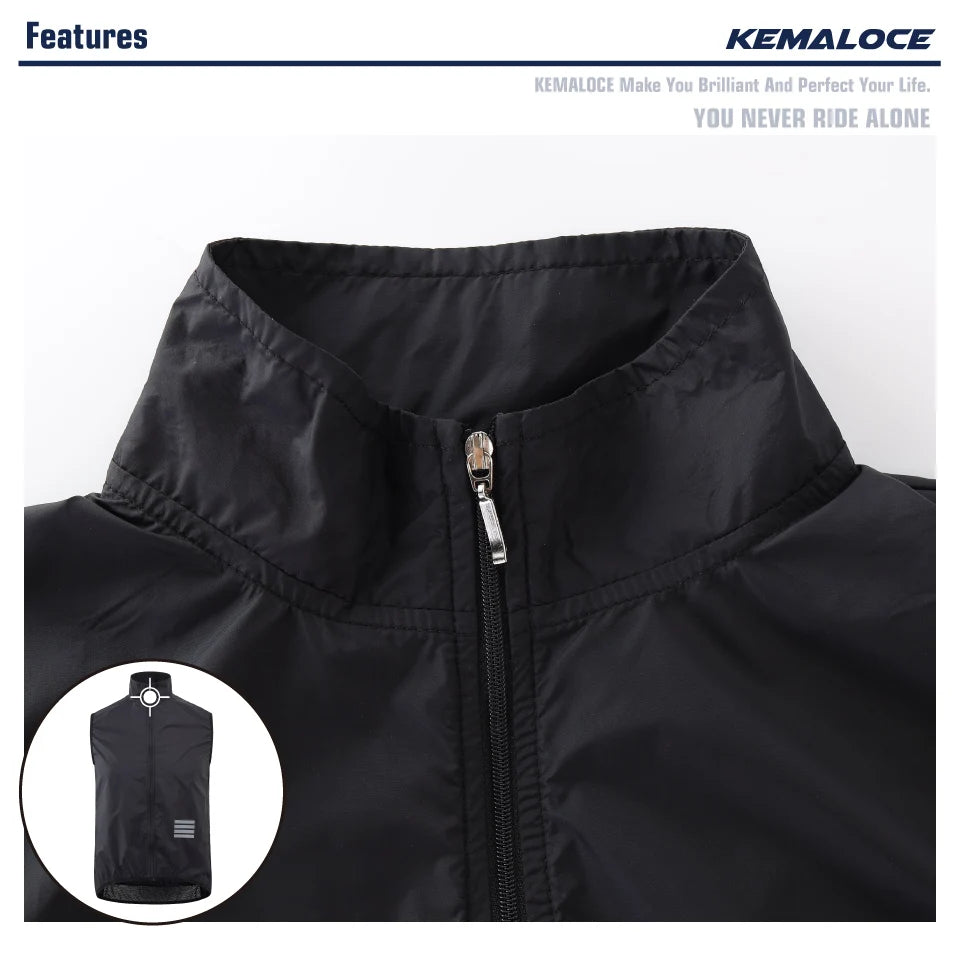 KEMALOCE 2023 Cycling Vest - Navy Blue Windproof Sleeveless Bicycle Gilet, Lightweight MTB Sports Wind Vest for Men