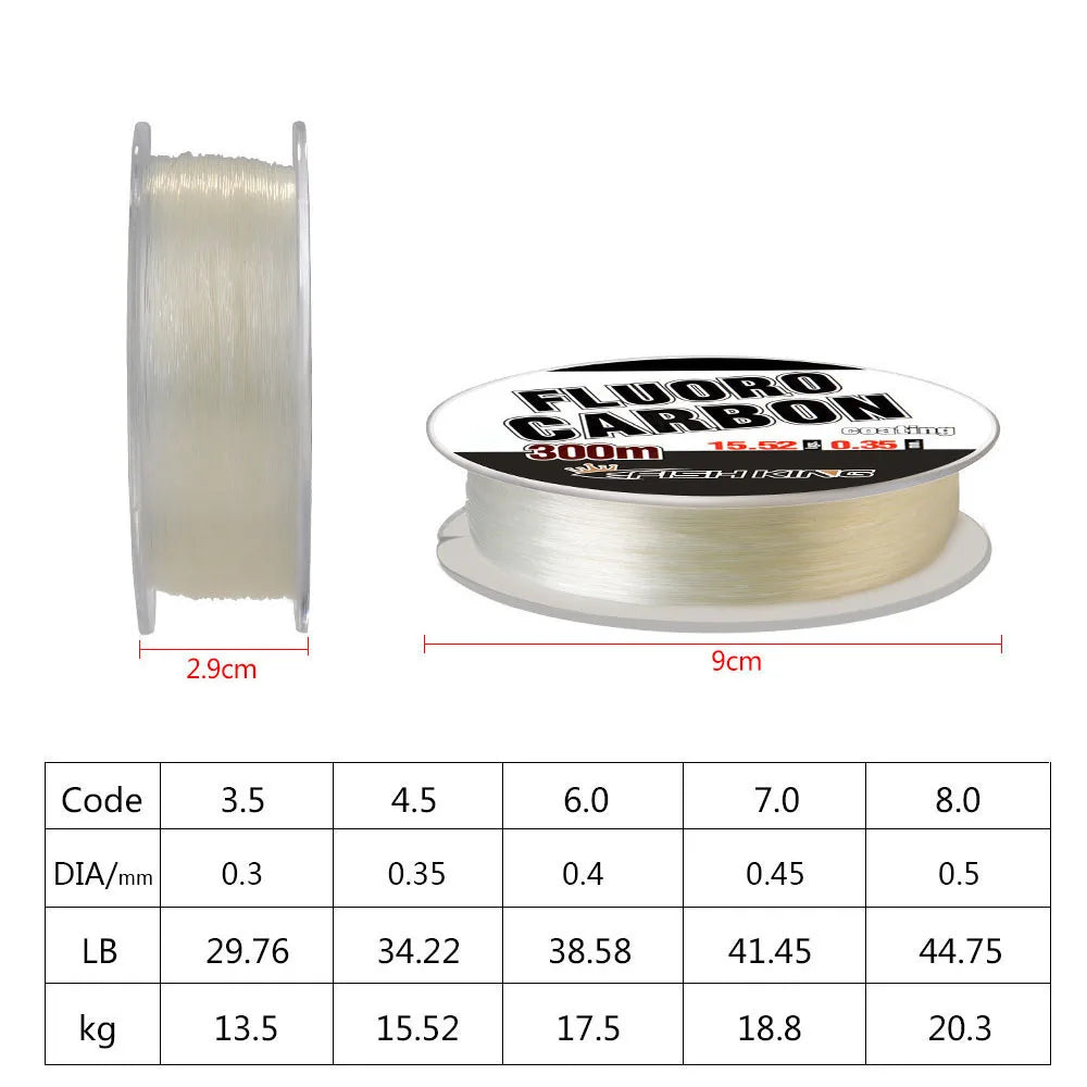 300m Full Sink Fluorocarbon Fishing Line: 0.30mm-0.50mm Monofilament Carp Fishing Lines Leader - Japanese Carbon Fiber Line
