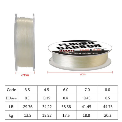 300m Full Sink Fluorocarbon Fishing Line: 0.30mm-0.50mm Monofilament Carp Fishing Lines Leader - Japanese Carbon Fiber Line