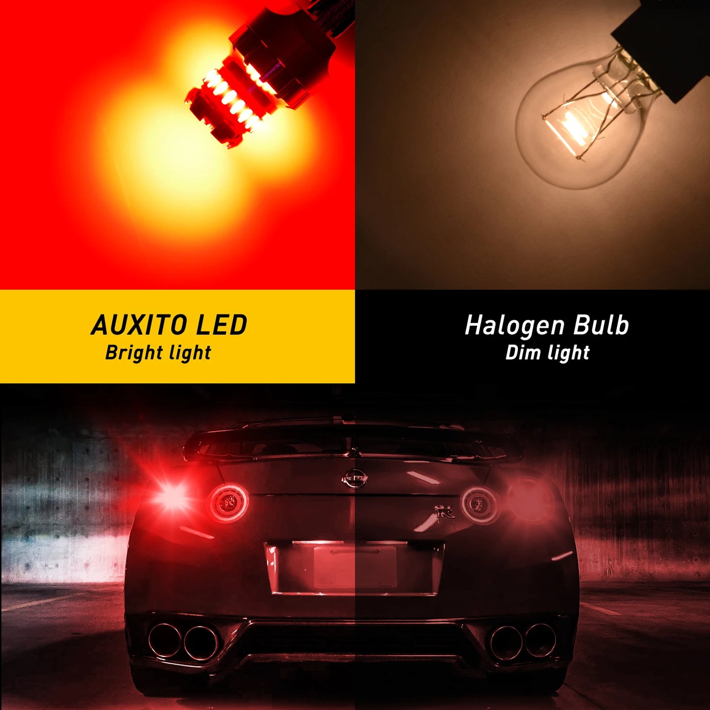 AUXITO 2PCS T20 7443 LED Bulbs – No Error Red & White Brake, Backup, Reverse, DRL Parking Lights