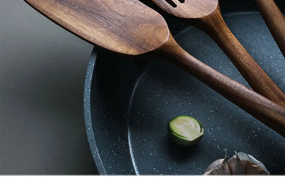1-9pcs Teak Wood Tableware Set – Natural Wooden Cooking Spoons, Colander Spoon & Soup Skimmer Kitchen Tool Kit
