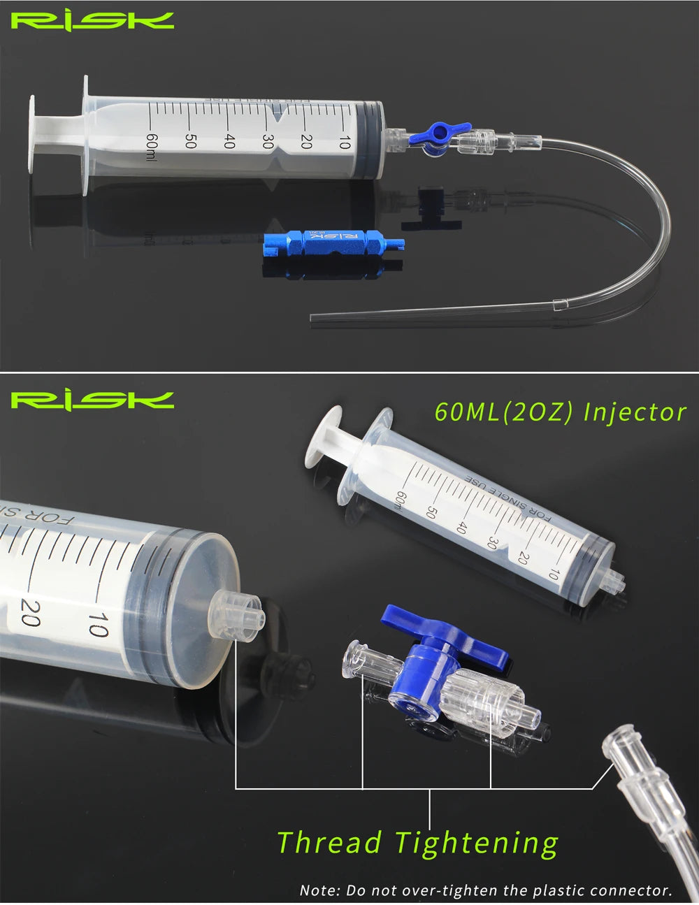 RISK RL225 Tubeless Tyre Sealant Injector — Bike Syringe with Schrader & Presta Valve Core Remover