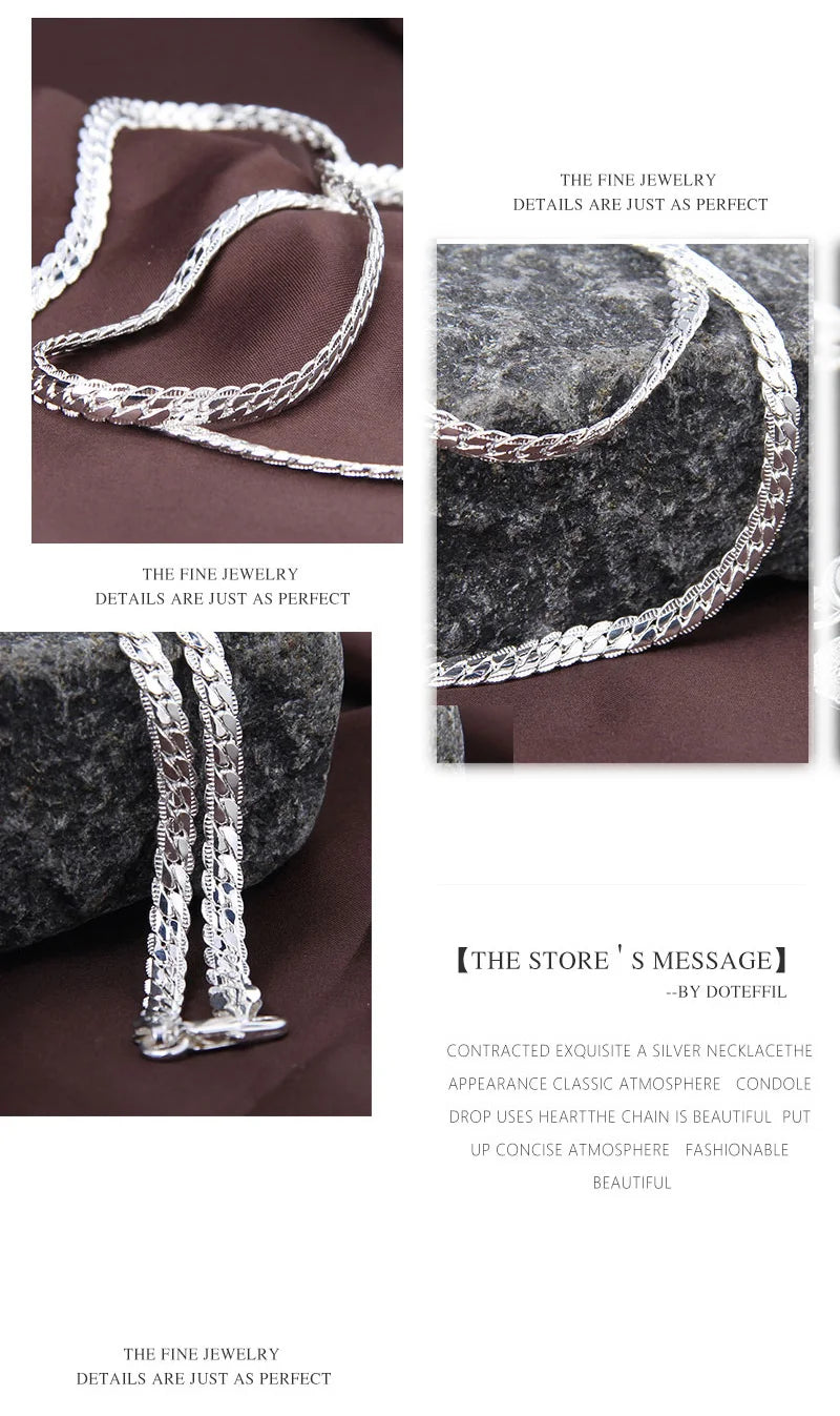 DOTEFFIL 925 Sterling Silver Side Chain Necklace & Bracelet – 6mm, 8-24 Inch, Fashion Charm Wedding Jewelry for Women & Men