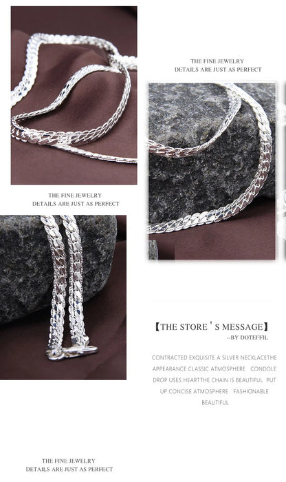 DOTEFFIL 925 Sterling Silver Side Chain Necklace & Bracelet – 6mm, 8-24 Inch, Fashion Charm Wedding Jewelry for Women & Men
