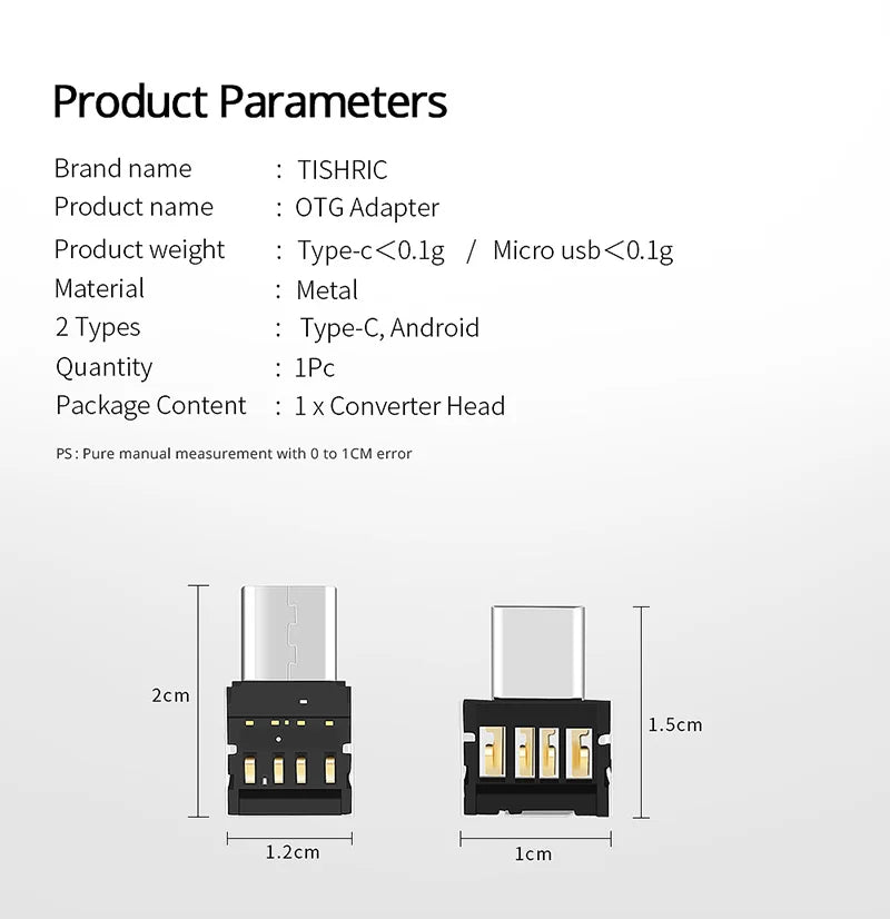 OTG Micro USB Type-C Adapter – USB-C Male to USB 2.0 Female Data Connector for MacBook, Samsung, Xiaomi, Huawei Android Phones