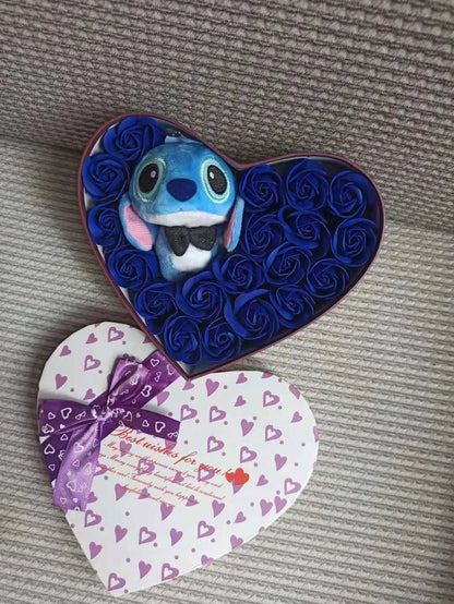 Disney Lilo & Stitch Plush Doll with Rose Bouquet – Gift Box & Flower Arrangement for Valentine’s & Christmas