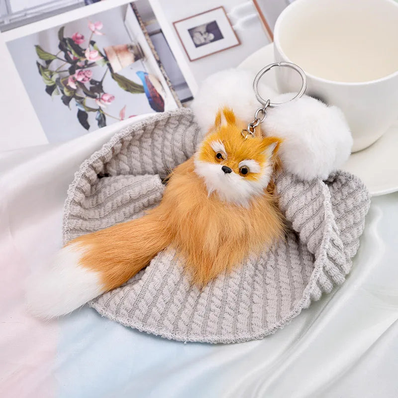 Fluffy Cartoon Fox Keychain – Cute Personalized Key Rings for Kids, Women, Car & Bag Accessories