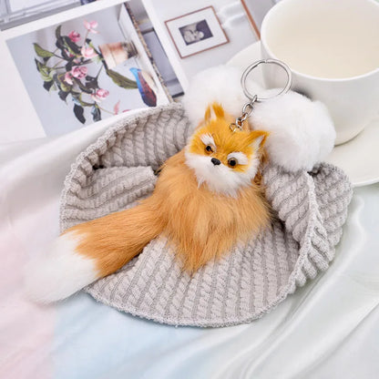 Fluffy Cartoon Fox Keychain – Cute Personalized Key Rings for Kids, Women, Car & Bag Accessories