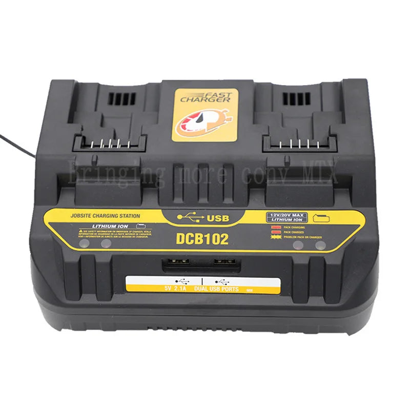 Fast Charging DCB102 Li-ion Battery Charger - For DeWalt 12V, 14.4V, 18V, 20V with USB Port & Dual Charging Position