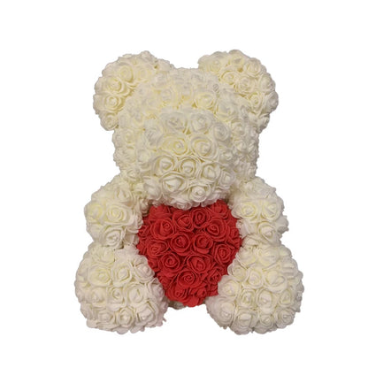 2024 40cm Rose Bear – Heart-Shaped Artificial Flower Teddy Bear for Valentine’s, Wedding, Birthday & Christmas Gifts