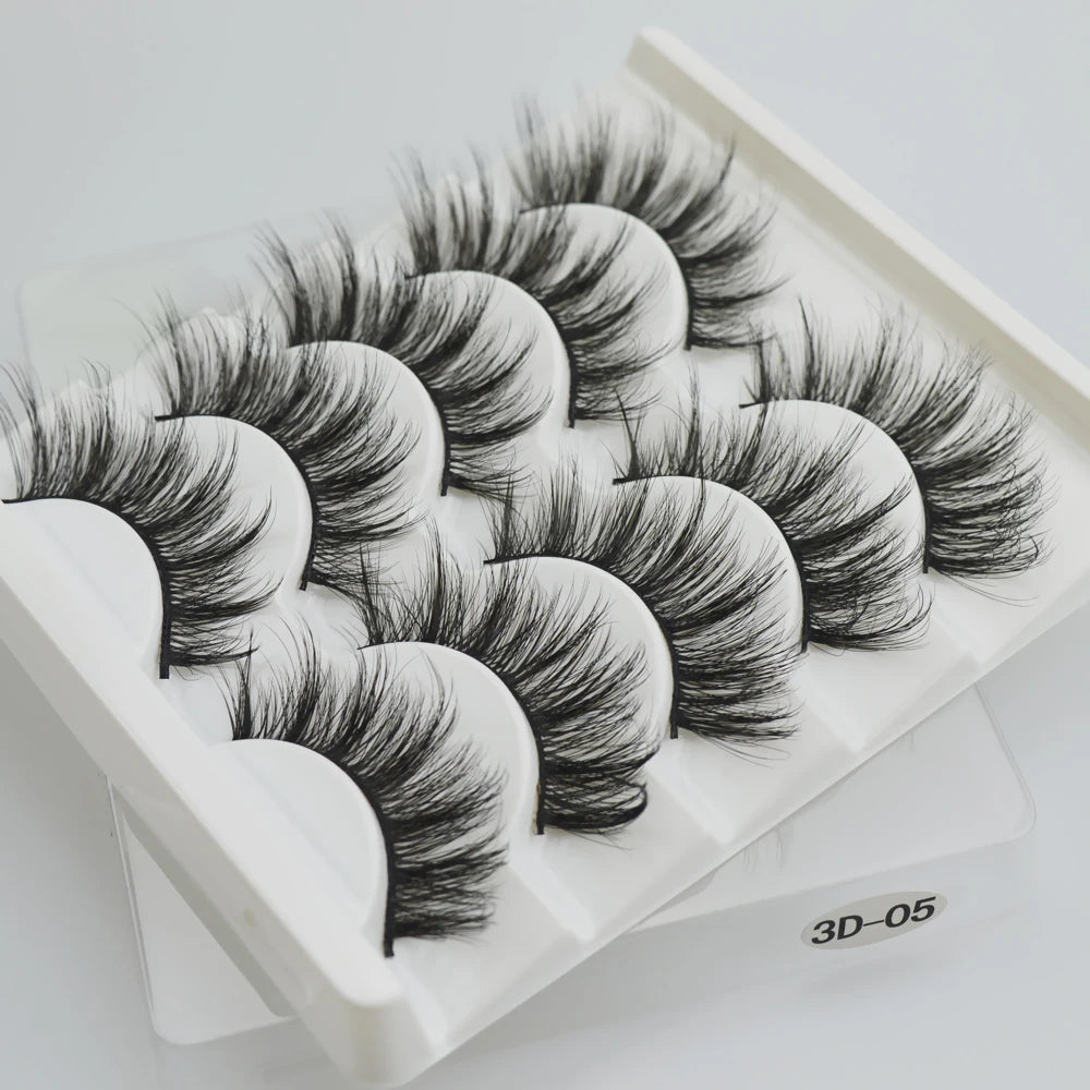 QSTY 5 Pairs 3D Mink False Eyelashes – Natural Long Dramatic Volume Black Lash Extensions