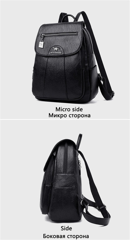 Women's Backpack 2022 - High-Quality Soft Leather, Large Capacity, Leisure Travel & School Bag for Teenage Girls - Black Mochila