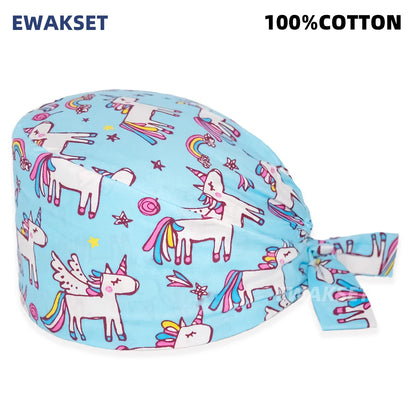 Unisex Soft Scrub Cap – Cartoon Print Surgical Hat for Men and Women, Operating Room Nursing Accessories