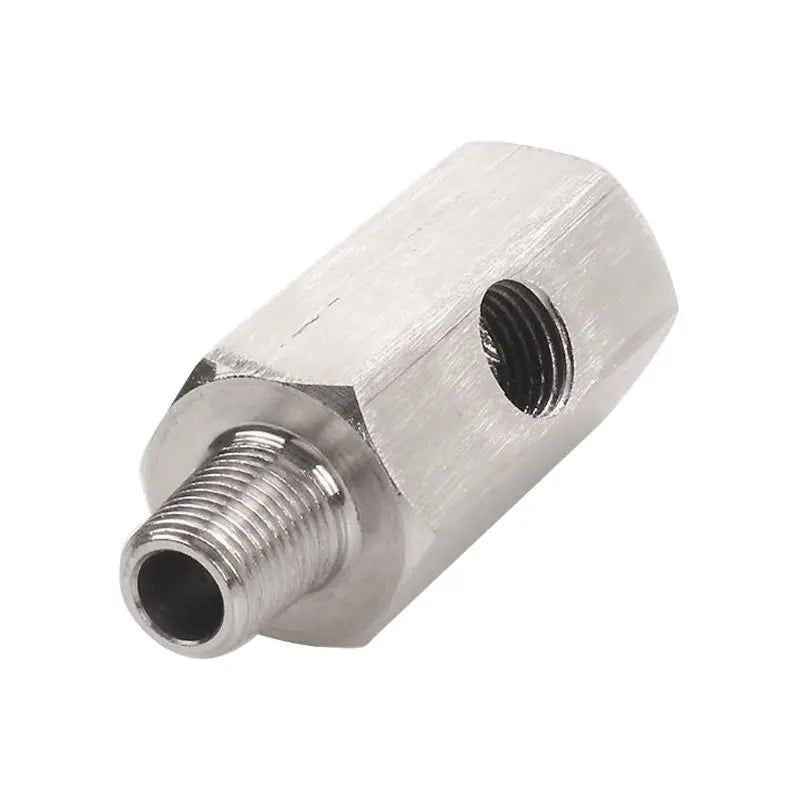 Stainless Steel Oil Pressure Sensor Connector — Side Hole Tee Adapter for 1/8"NPT, 1/4"NPT, M10, M12, M14 Feed Line Gauge