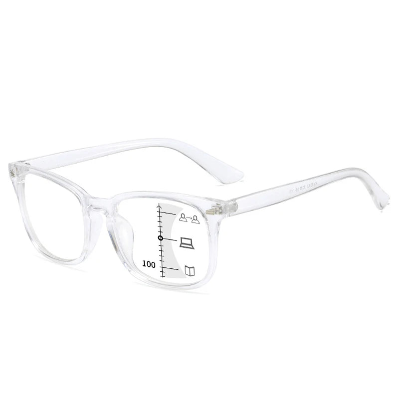 CRIXALIS Square Progressive Reading Glasses – Multifocal Anti-Glare Computer Eyewear for Men & Women, UV400 Protection