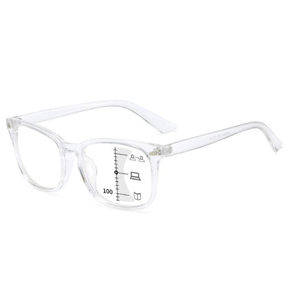 CRIXALIS Square Progressive Reading Glasses – Multifocal Anti-Glare Computer Eyewear for Men & Women, UV400 Protection