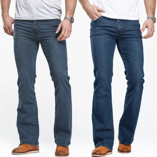 Men’s Bootcut Jeans — Slim Fit Stretch Denim Pants Slightly Flared Classic Designer Trousers Blue Black