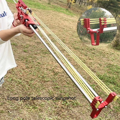 80lbs Telescopic Long-Pole Slingshot – All-Metal Powerful Laser Hunting Sling Shot with Accessory Mount