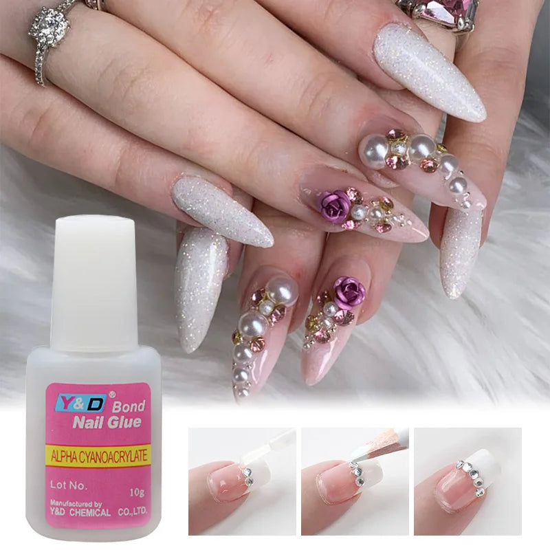 10g Fast Drying Nail Glue - Adhesive for False Nails, Glitter, Acrylic, Rhinestone Decoration, and Nail Extensions