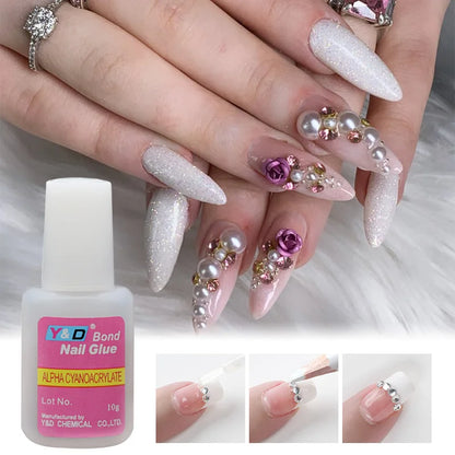 10g Fast Drying Nail Glue - Adhesive for False Nails, Glitter, Acrylic, Rhinestone Decoration, and Nail Extensions