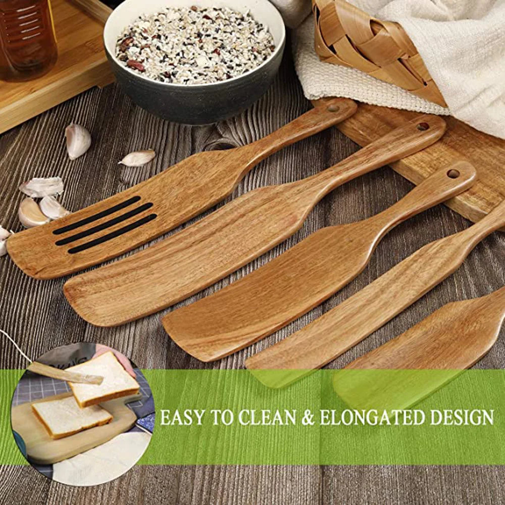 1-7pcs Teak Wood Tableware Set – Natural Wooden Spoons, Colander Spoon & Soup Skimmer Cooking Tool Kit