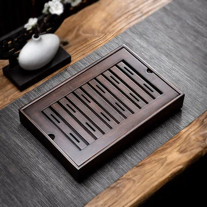 Natural Bamboo Wood Tea Tray – Rectangle Tea Set with Drainage, Water Storage Board for Chinese Tea Cups, Home Accessories