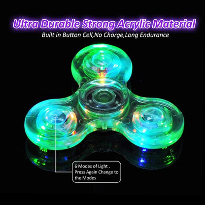 Crystal LED Fidget Spinner — Glow-in-the-Dark Hand Spinner Toy — EDC Kinetic Stress Relief for Kids