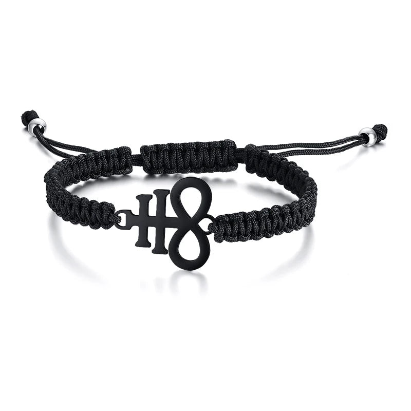 Lucifer Seal Charm Bracelet - Handmade Black Braided Adjustable Wave Wrist Jewelry for Men