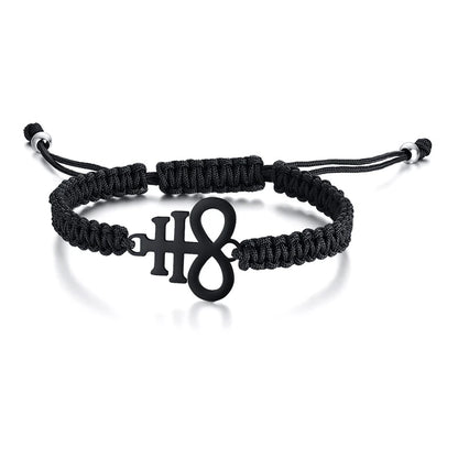 Lucifer Seal Charm Bracelet - Handmade Black Braided Adjustable Wave Wrist Jewelry for Men
