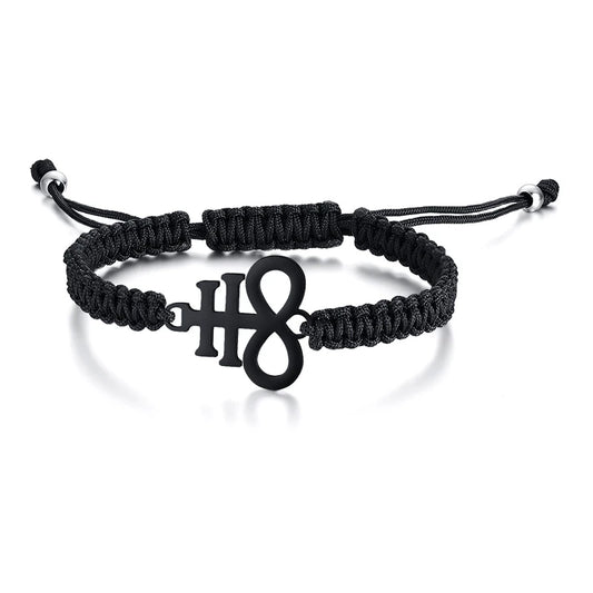 Lucifer Seal Charm Bracelet - Handmade Black Braided Adjustable Wave Wrist Jewelry for Men