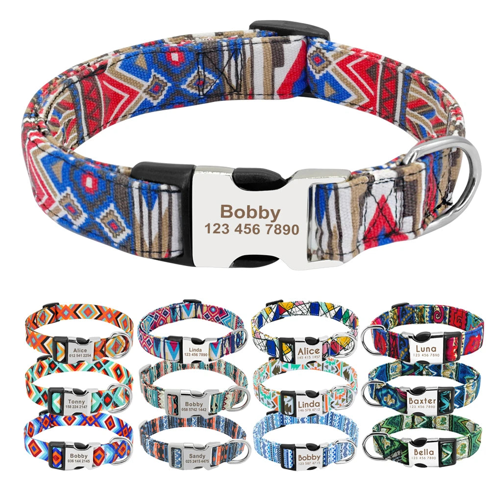 Adjustable Nylon Dog & Cat Collar – Personalized ID Collar with Engraved Name Buckle, Anti-Lost for Small, Medium & Large Pets