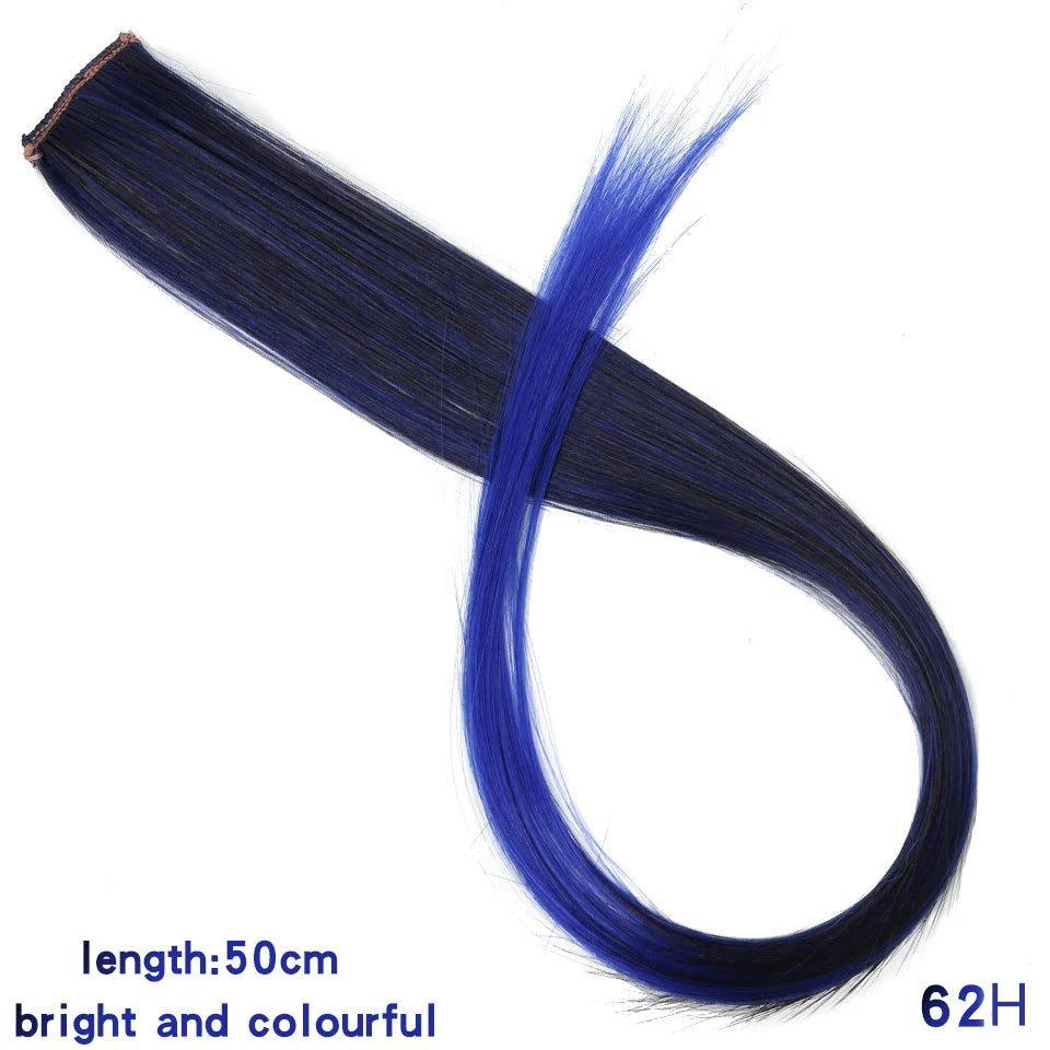 BUQI Straight Clip-In Colored Hair Extensions – Rainbow Synthetic Hair Streaks in Pink, Orange, White & Purple