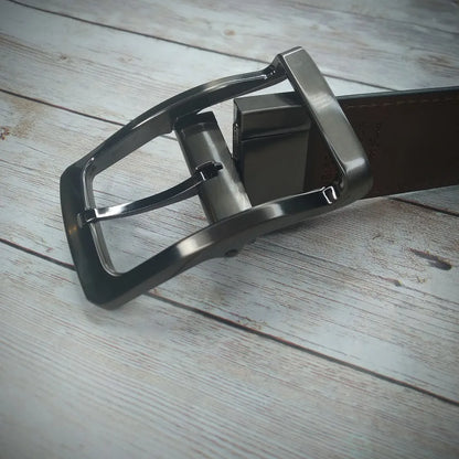 Men’s Genuine Leather Reversible Belt – 2-in-1 Rotated Buckle for Big & Tall Sizes