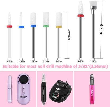 7Pcs Ceramic Milling Cutters Set - Nail Drill Bits for Manicure, Gel Varnish Removal & Nail Care Accessories