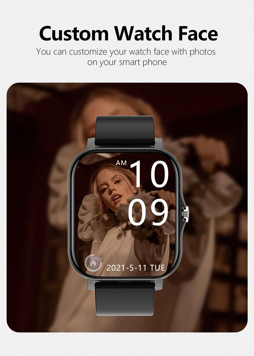 Smartwatch with Full Touch Screen — Call, Message Reminder, Music Control & Multi-Function Fitness Tracker, Compatible with iPhone & Android
