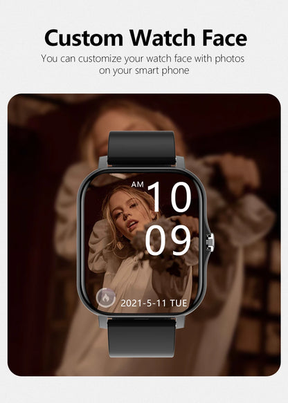 Smartwatch with Full Touch Screen — Call, Message Reminder, Music Control & Multi-Function Fitness Tracker, Compatible with iPhone & Android