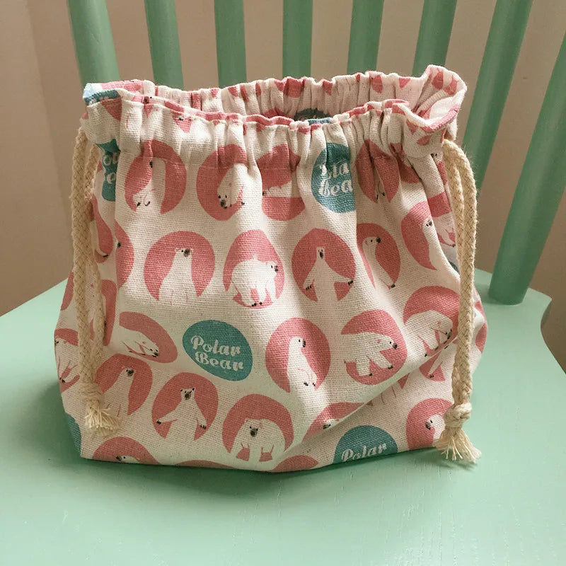 Lucky Cat Drawstring Lunch Bag — Portable Bento Box Pouch for Kids, Cooler & Picnic Food Storage