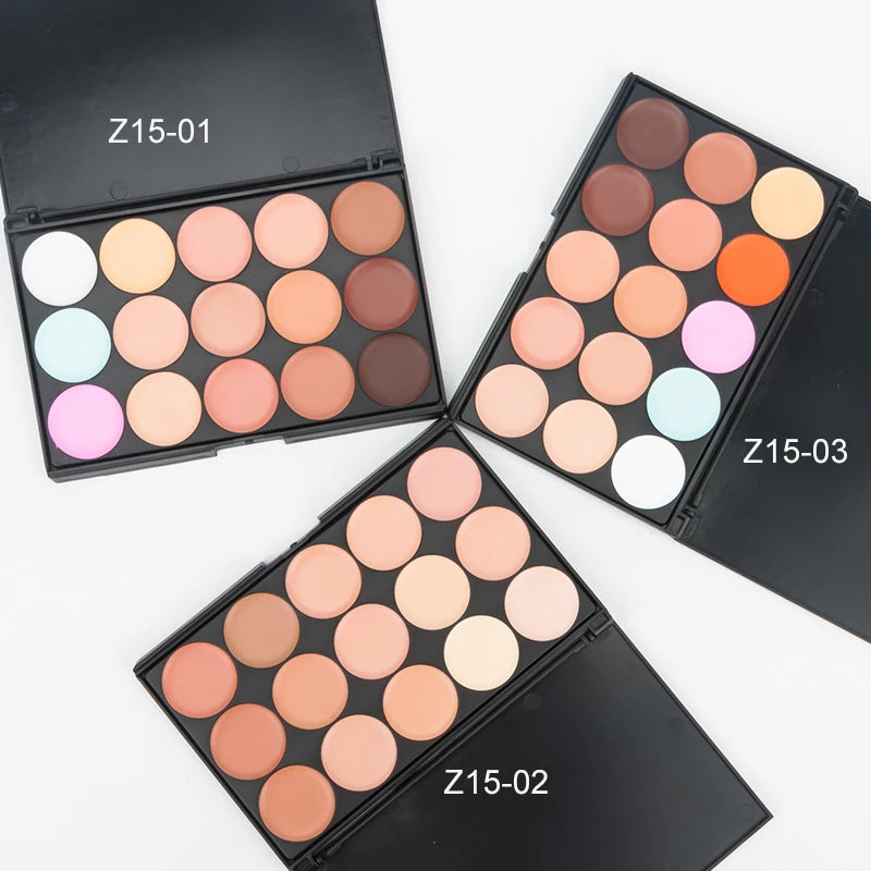 15-Color Professional Concealer & Contour Palette – Full Coverage Camouflage Cream Foundation Makeup Kit