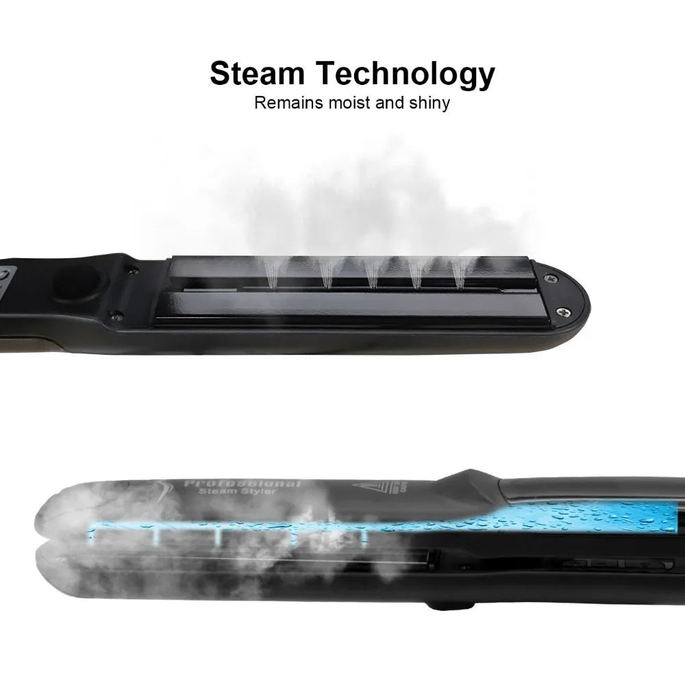 Professional Steam Hair Straightener – Ceramic Vapor Flat Iron, 450℉ Heat & Argan Oil Treatment Hair Care Tool