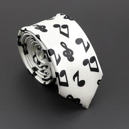 Musical Notes Slim Necktie - Silky Piano & Guitar Print Tie for Men & Women, Elegant Fashion Gift