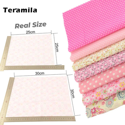 Teramila 7/8 Pcs Patchwork Quilt Fabrics Set - 30x30cm/25x25cm Cotton Sewing Cloth for Needlework and Handmade Projects