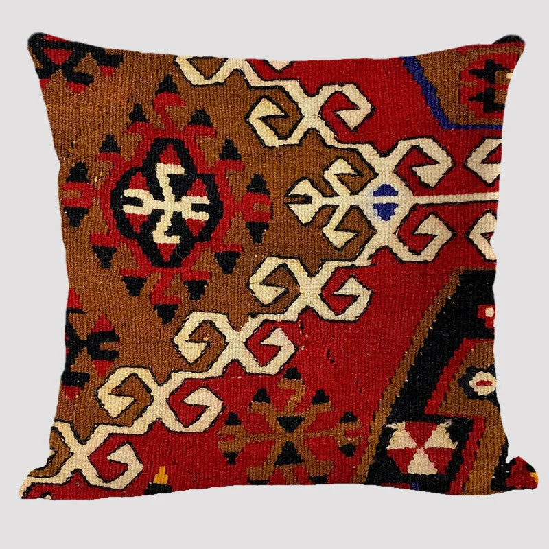 Bohemian Linen Cushion Cover – Multicolor Ethnic Geometric Pattern Decorative Pillow for Living Room Sofa