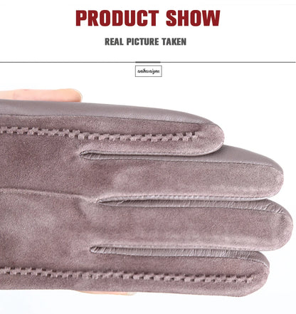 Women’s Winter Touch Gloves – 50% Genuine Leather & 50% Suede, Colorful Warm Leather Gloves
