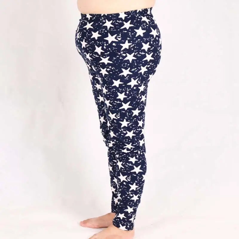 Plus Size Women Printed Leggings – Floral Elephant Star Plaid High Waist Stretch Slim Fit Skinny Pants 2XL–3XL Milk Silk Jeggings