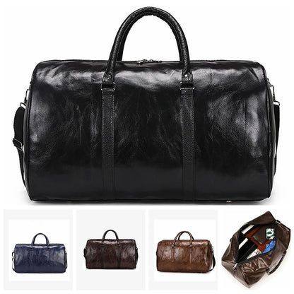 Leather Travel Duffle Bag – Large Fitness & Luggage Shoulder Bag for Men, Black PU Fashion Zipper Handbag